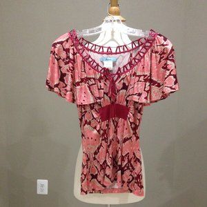 New Marciano silk flutter sleeve top with cinched waist